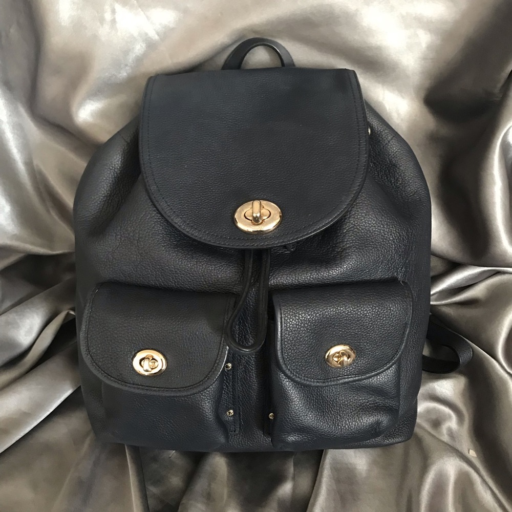 Coach Turnlock Rucksack Leather Backpack Navy